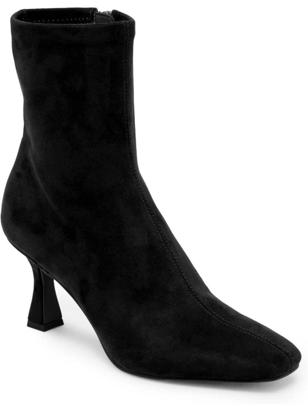 Women's Black Suede Square Toe Side Zipper Dressy Kitten Heel Stylish Ankle Boot